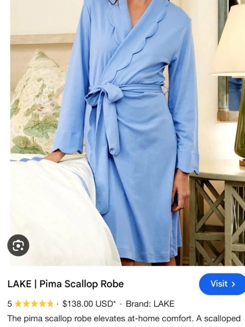 LAKE Pima Scallop Robe - Light Blue
